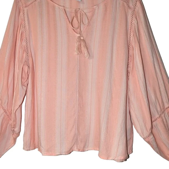 Ariat Society Long Puff Sleeve Striped Boho Tassel Western Lace Top Blouse - Picture 3 of 14